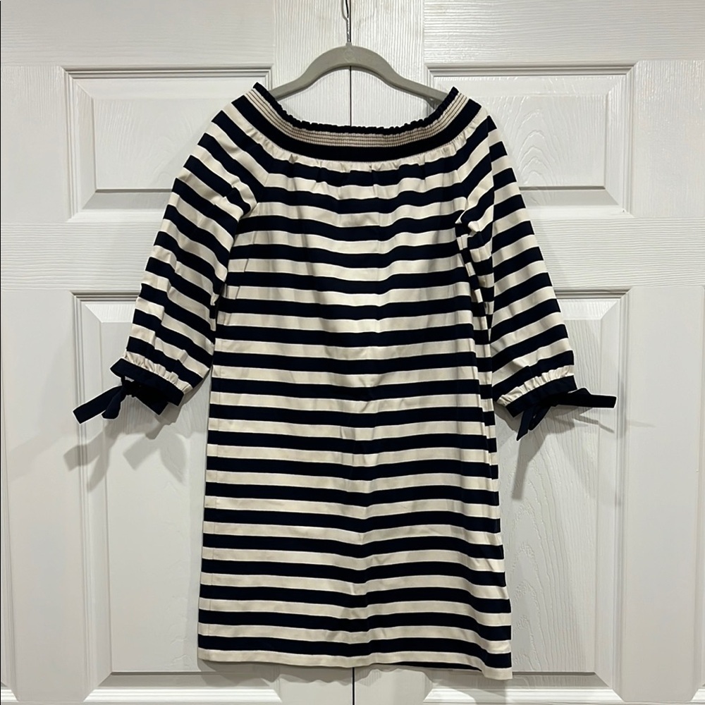 J. Crew Striped Off Shoulder Mini Dress Navy Blue White Womens‎ Size XS